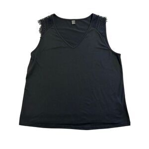 GOMORN Black V-Neck Lace Shoulder Tank Top Sleeveless Top Size XL